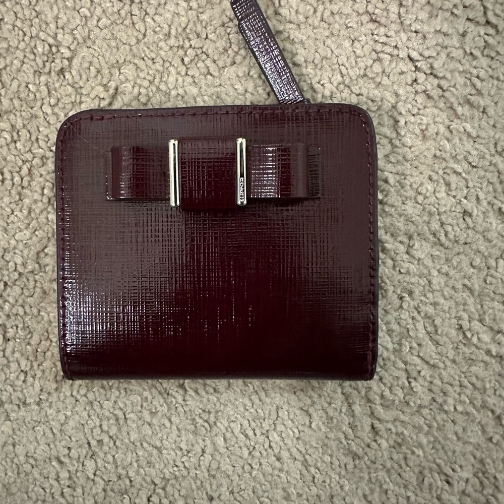 Coach Burgundy Textured Wallet with Bow Accent